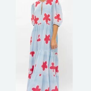 Oliphant Tuckernuck Maxi Floral Dress Balloon Sleeves 100% Cotton $348